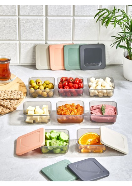 8'li Renkli Kare Saklama Kabı Seti, Çok Amaçlı ve Mini Boy, TR Menşei