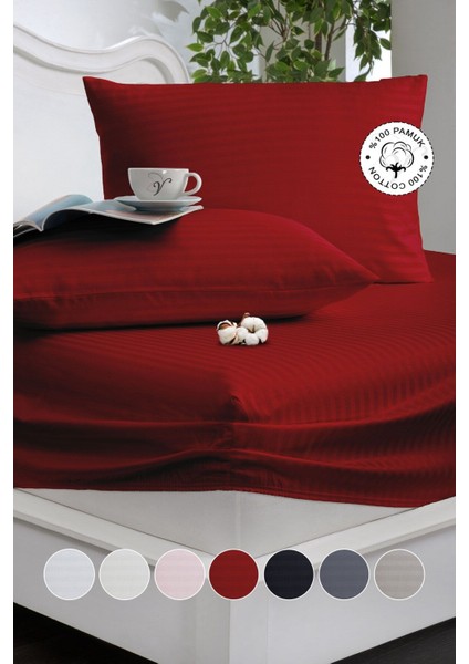 %100 Pamuk Çizgili Saten Tek / Çift Kişilik Lastikli Çarşaf Seti |100X200|160X200|180X200