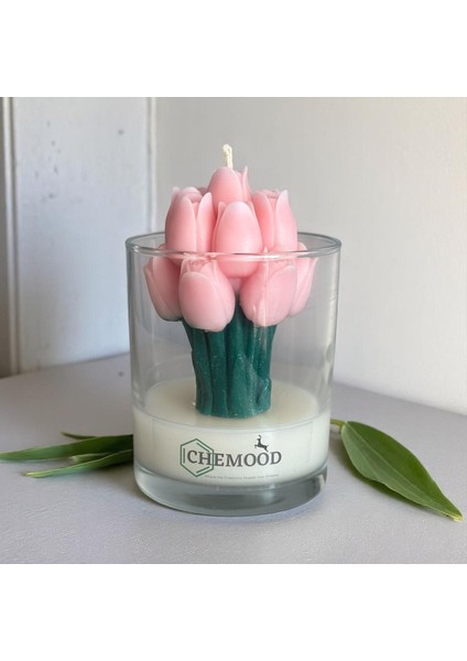Lale Model Buket Mum, Dekoratif Bardakta