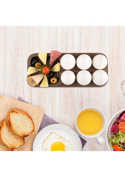 Kahverengi ahşap servis tepsili 6'lı yumurtalık, şık ve kullanışlı tasarım