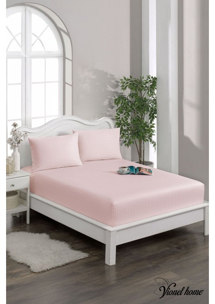 %100 Pamuk Çizgili Saten Tek / Çift Kişilik Lastikli Çarşaf Seti |100X200|160X200|180X200 modelleri