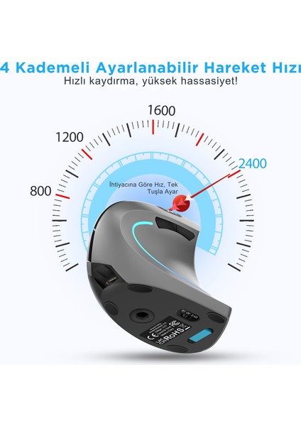 T22 Ergonomik Oyuncu Mouse 2400 Dpı 600 Mah Batarya 2 Modlu Bt + 2.4g