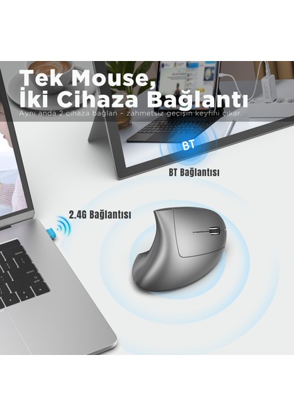 T22 Ergonomik Oyuncu Mouse 2400 Dpı 600 Mah Batarya 2 Modlu Bt + 2.4g