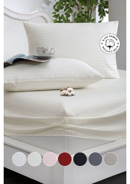 %100 Pamuk Çizgili Saten Tek / Çift Kişilik Lastikli Çarşaf Seti |100X200|160X200|180X200