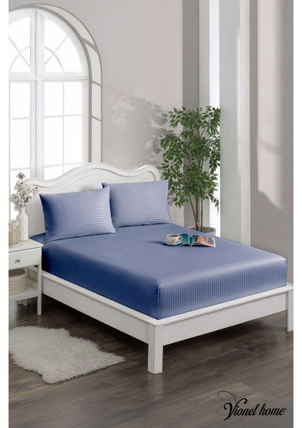 %100 Pamuk Çizgili Saten Tek / Çift Kişilik Lastikli Çarşaf Seti |100X200|160X200|180X200 modelleri