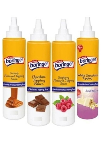 Boringer Karma Koli Topping Sos (Karamelli Çikolatalı Frambuazlı Beyaz Çikolata 300 gr * 4 Çeşit