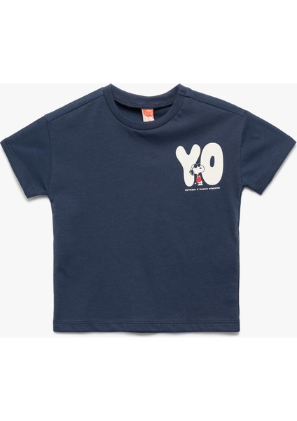Snoopy Baskılı Kısa Kollu Bisiklet Yaka Lisanslı Pamuklu Tişört