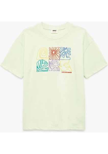 Pamuklu Nakış Detaylı Kısa Kollu Bisiklet Yaka Tişört