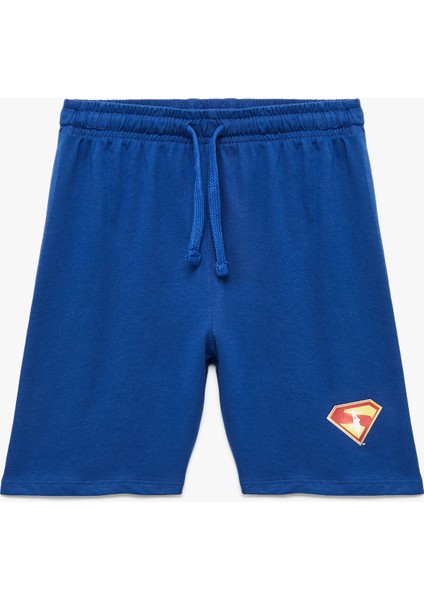 Pamuklu Beli Bağlamalı Lisanslı Superman Baskılı Şort