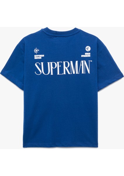 Pamuklu Kısa Kollu Bisiklet Yaka Lisanslı Arkası Superman Baskılı Tişört fiyatları