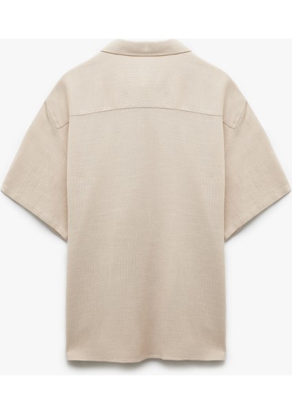Regular Fit Dokulu Klasik Yaka Pamuk Viskon Karışımlı Kısa Kollu Gömlek fiyatları