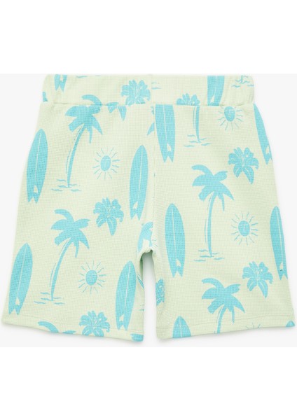 Pamuklu Sörf Temalı Palmiye Baskılı Normal Bel Bermuda Şort fiyatları