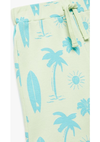 Pamuklu Sörf Temalı Palmiye Baskılı Normal Bel Bermuda Şort modelleri