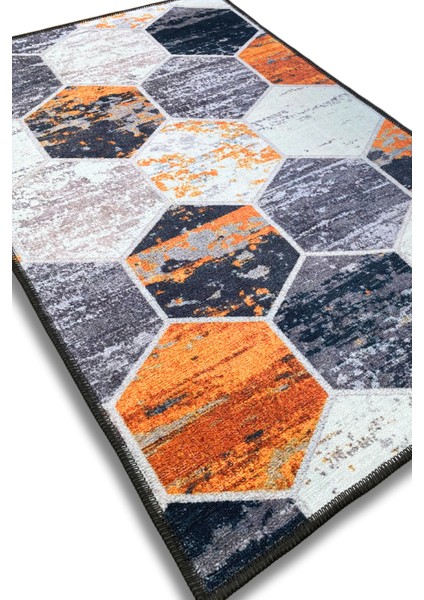 Tururuncu Geometrik Bal Peteği Desenli Yazlık Halısı Dijital Baskılı Antialerjik Yıkanabilir Kaymaz Banyo Halısı fırsatları