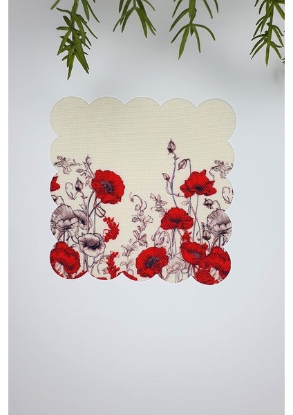 Gelincik Çiçeği Tasarımlı Lazer Kesim Kumaş Kokteyl Peçetesi 1 Adet