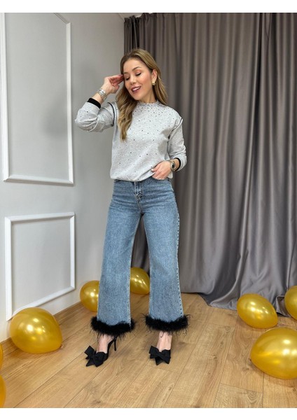 Gri Önü Taşlı Sweatshirt fiyatları