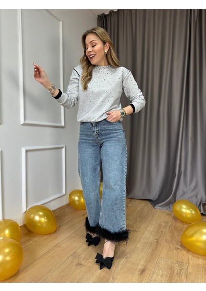 Gri Önü Taşlı Sweatshirt fırsatları