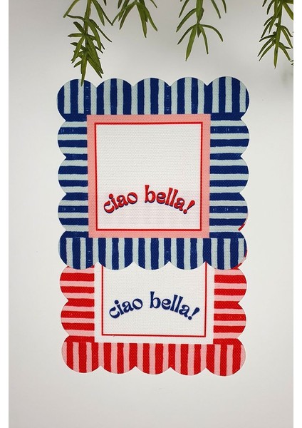 Ciao Bella Line Tasarım Kırmızı Mavi Lazer Kesim Kokteyl Peçetesi 2 Adet