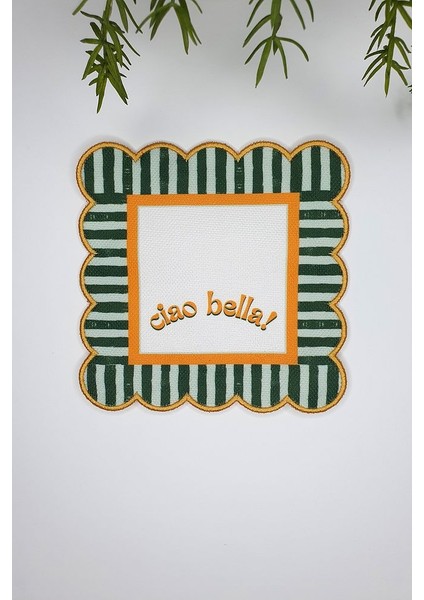 Ciao Bella Line Tasarım Hardal Yeşil Nakış Kenar Kokteyl Peçetesi 2 Adet modelleri