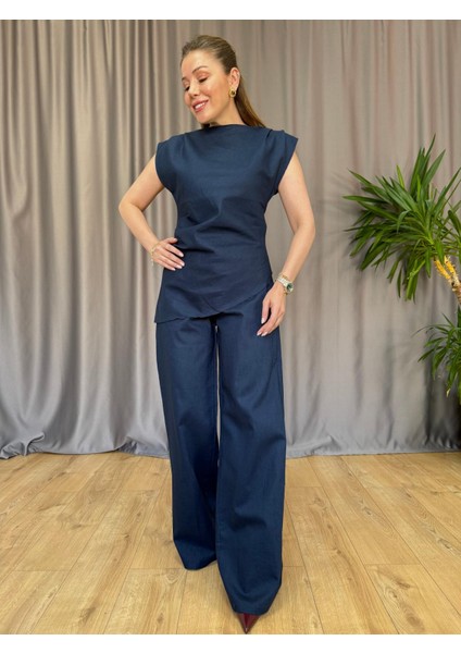 Lacivert Etek Ucu Asimetrik Takım modelleri