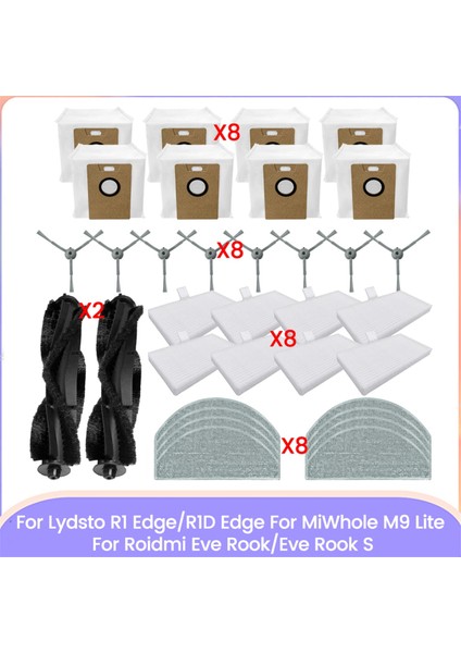 Lydsto R1 EDGE/R1D Edge, Miwhole M9 Lite, Roidmi Eve Rook/eve Rook S Yedek Parçaları Için 34 Adet Fırça Paspas Bezi Hepa Filtresi (Yurt Dışından)