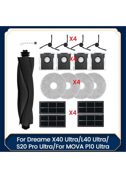 Dreame X40 ULTRA/L40 ULTRA/S20 Pro Ultra/mova P10 Ultra Elektrikli Süpürge Parçaları Filtre Yan Fırça Toz Torbası Paspas Pedleri (Yurt Dışından)