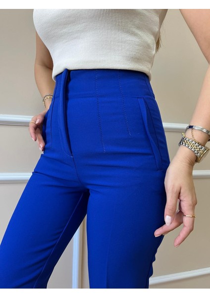 Saks Mavisi Önü Flotalı Pantolon
