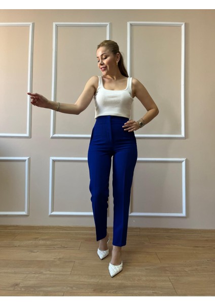 Saks Mavisi Önü Flotalı Pantolon