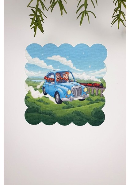 Büyücülük Okulu Çizgi Karakterler ve Araba Tasarımlı Lazer Kesim Kokteyl Peçetesi 1 Adet