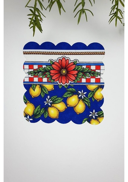 Felicita Limon ve Çizgi Tasarımlı Lazer Kesim Kumaş Kokteyl Peçetesi 1 Adet