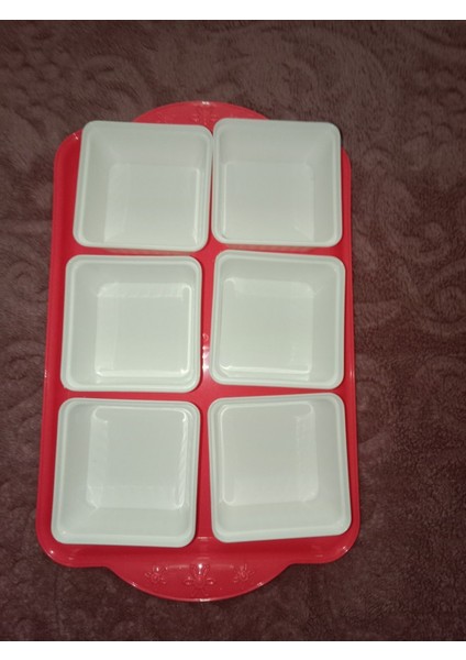 Renkli plastik nar çiçeği kapaklı tepsi ve kahvaltılık tabağı seti, 6 adet, pembe