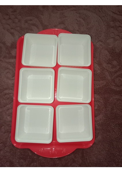 Renkli plastik nar çiçeği kapaklı tepsi ve kahvaltılık tabağı seti, 6 adet, pembe