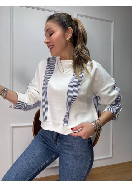 Ekru Çizgi Detaylı Sweatshirt indirimleri