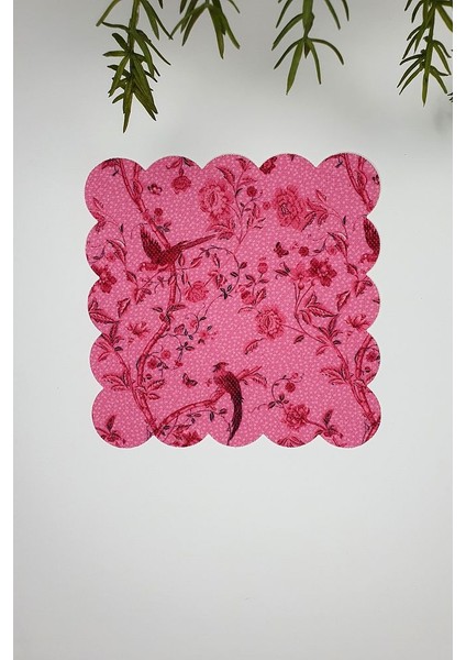 Jolie Flowers Pembe Çiçek Desenli Lazer Kesim Kumaş Kokteyl Peçetesi 1 Adet