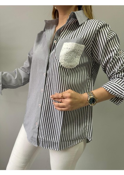 Gri Arka Kelebek Detaylı Gömlek