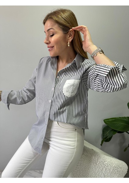 Gri Arka Kelebek Detaylı Gömlek indirimleri