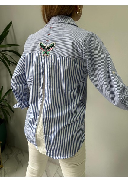 Mavi Arka Kelebek Detaylı Gömlek fiyatları