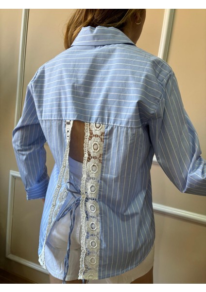 Mavi Arkası Dantel Gömlek