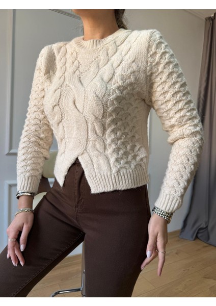 Krem Saç Örgü Kazak