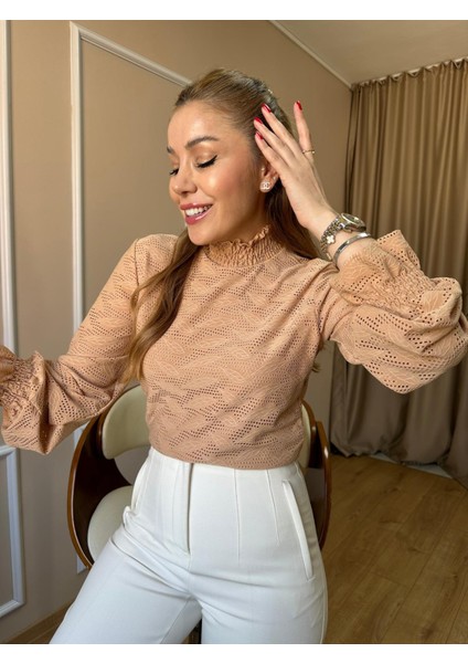 Sütlü Kahve Yaprak Desen Bluz modelleri