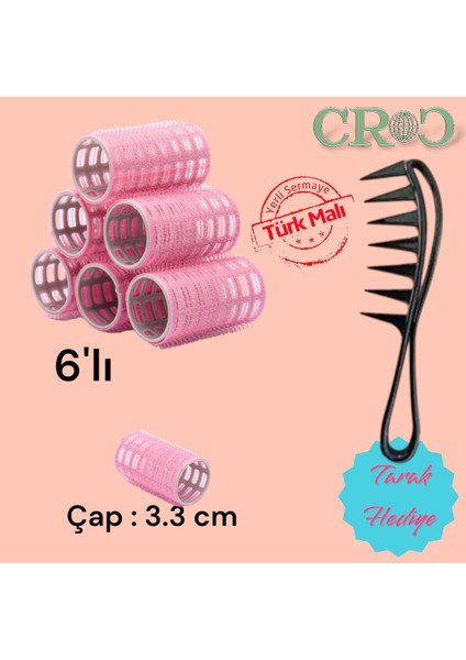 1202 Pembe Cırtlı Bigudi 6lı Çap 3,3cm