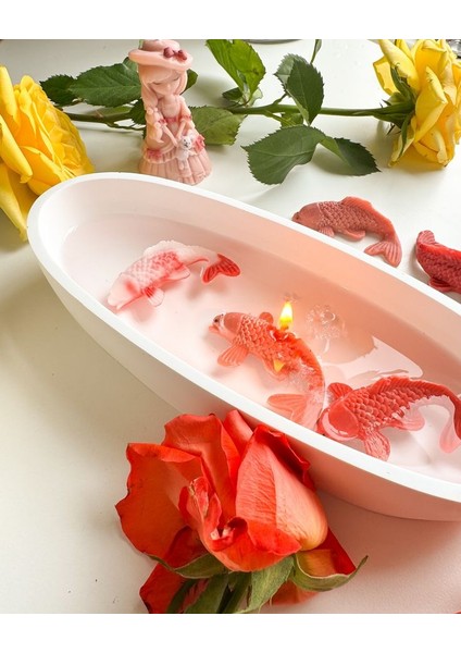 Japon Balıklı Akvaryum Temalı Dekoratif Mum Kokulu Doğal Soya El Yapımı Mum
