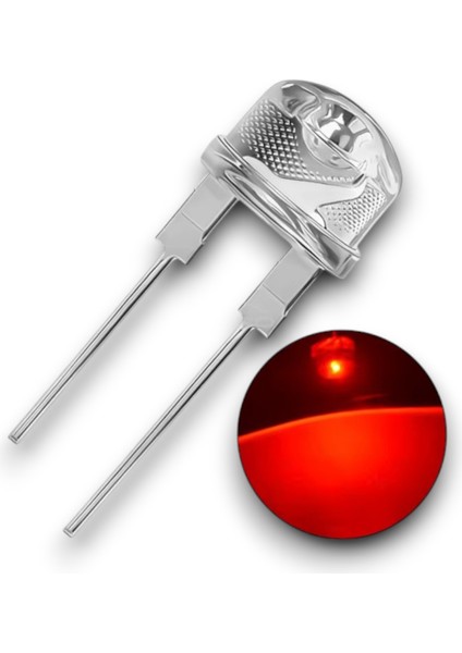 8mm Kırmızı Mantar Şeffaf LED - 50 Adet