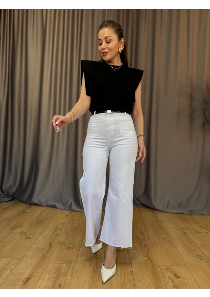 Orj. Marka Beyaz Bol Paça Flare Jean modelleri
