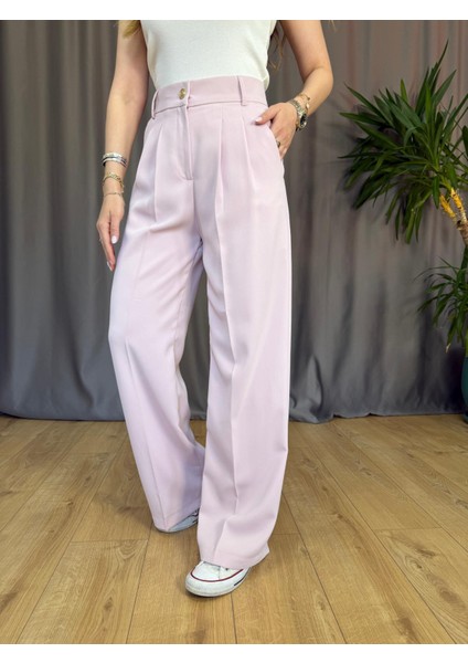 Pembe Gold Düğmeli Palazzo Pantolon modelleri