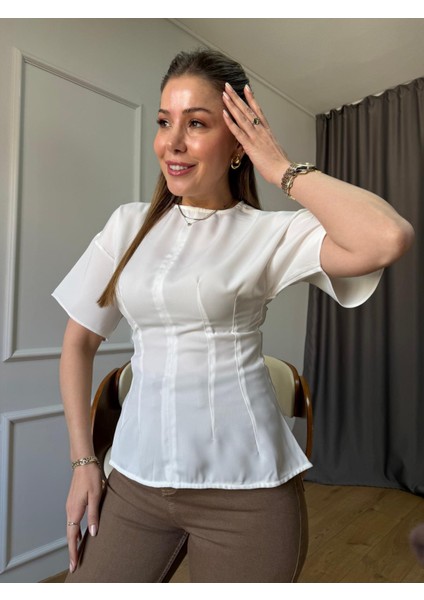 Ekru Arka Fermuarlı Bluz fiyatları