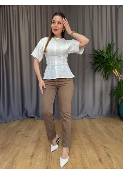 Ekru Arka Fermuarlı Bluz fırsatları