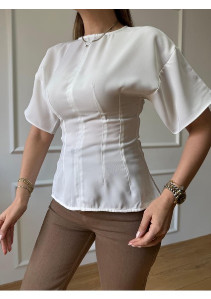 Ekru Arka Fermuarlı Bluz indirimleri