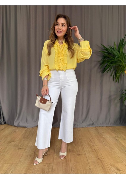 Sarı Yaka Bağlama Detaylı Bluz modelleri