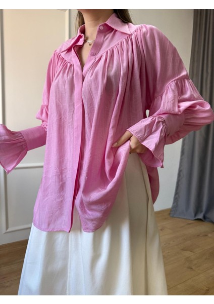 Pembe Büzgülü Gömlek